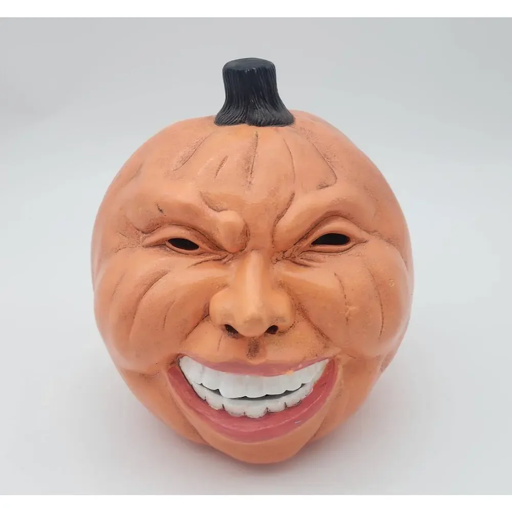 Vintage Ceramic Pumpkin with Teeth Scary Halloween Blow Mold Handmade 8